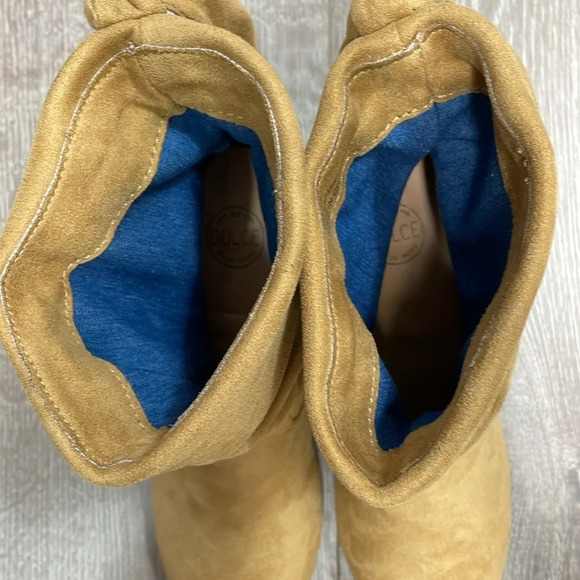 Dolce By Mojo Moxy Faux Suede Slouch Ankle Boots Heeled Camel 9 - Picture 6 of 16